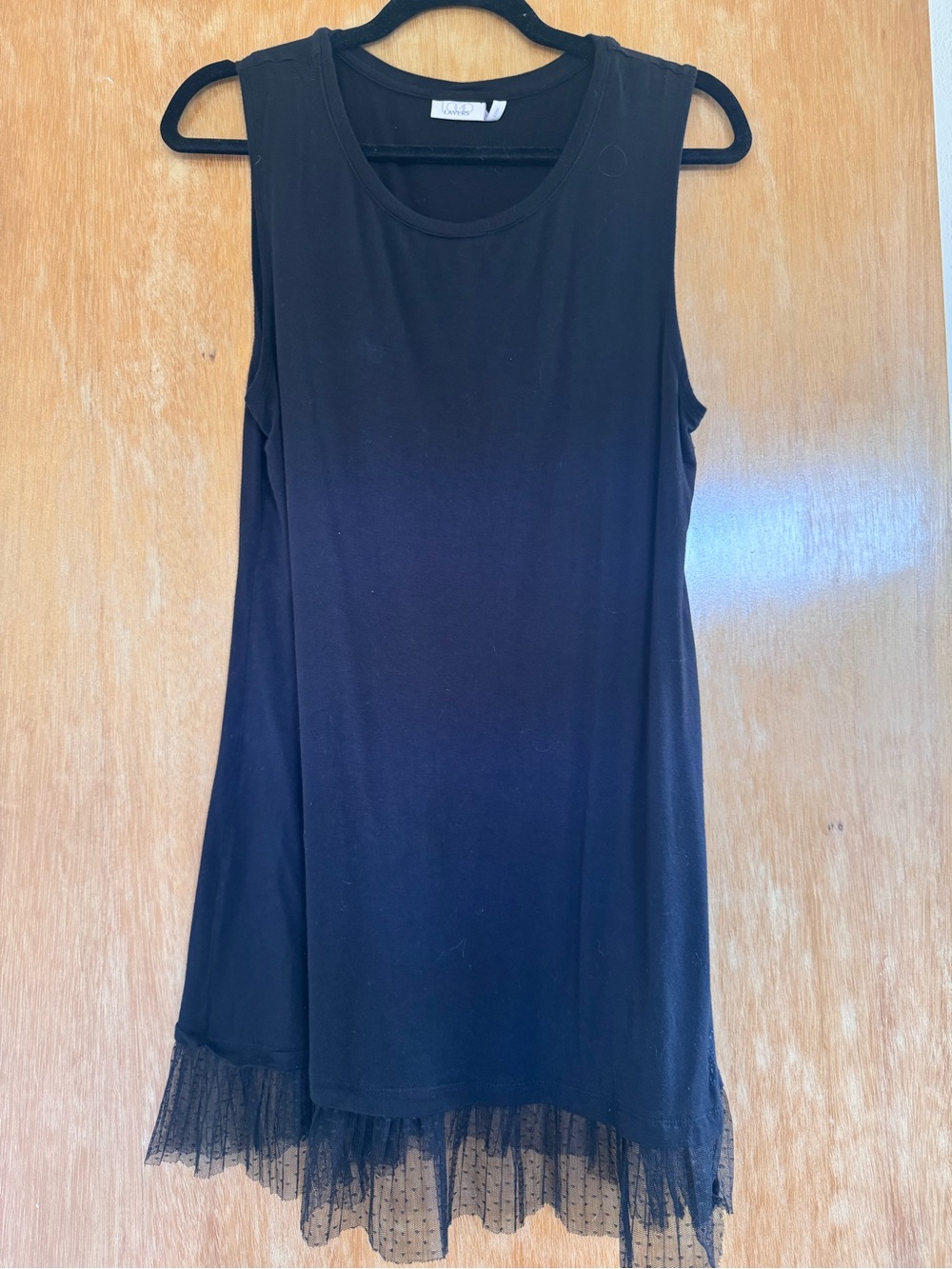 Zara Black Sleeveless Dress with Sheer Polka Dot lace Hem